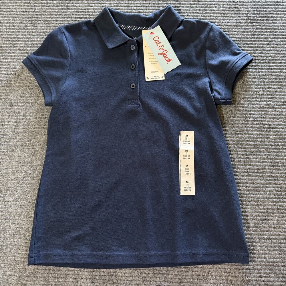 Cat and Jack Girls Size 8 Navy Blue School Uniform Polo Shirt Short Sleeve